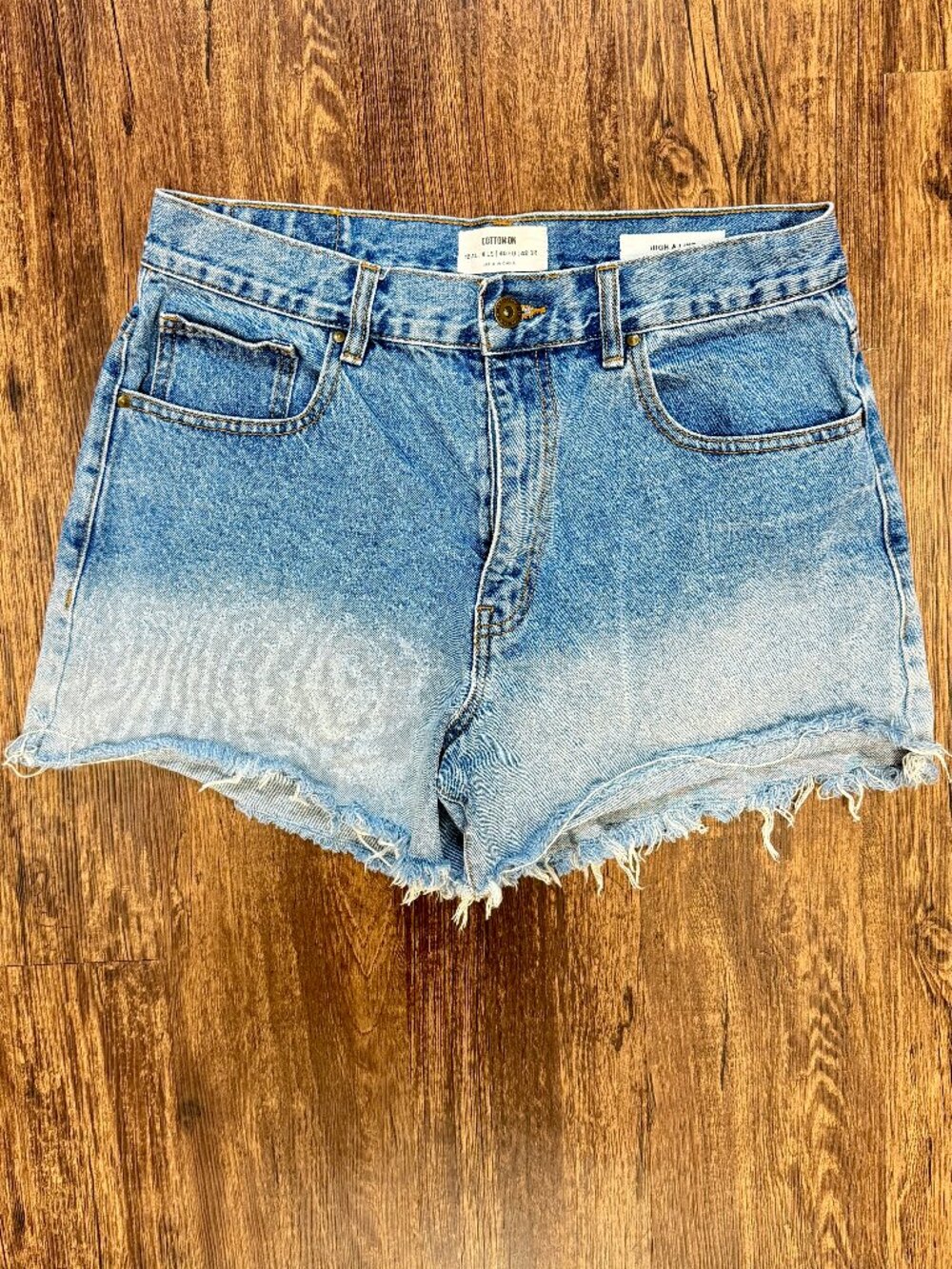 Cotton On High A Line High Rise Denim Shorts Blue Frayed Hem Size 8
